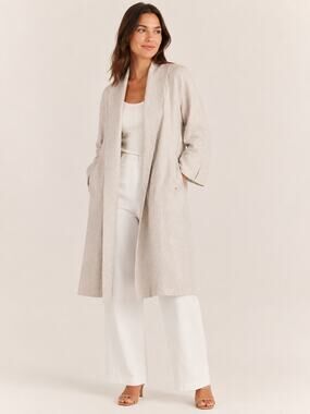 Pedro del Hierro Madrid SZ 4/S Women's Linen Blend Open Front Trench Coat NEW